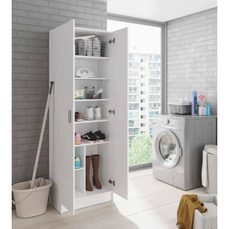 Dmora Armadio multiuso Portsmouth, Mobile ausiliario a 2 ante, Guardaroba portascarpe moderno, Scarpiera verticale, cm 59x37h180, Bianco