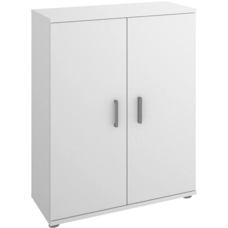 Dmora - Armadio multiuso Serles, Mobile multifunzione portascarpe, Armadietto a 2 ante, 61x35h80 cm, Bianco, con imballo rinforzato