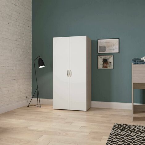 Dmora - Armario 2 puertas Barge, Muebles de dormitorio, Vestidor, Armario de ropa, 79x52 h166 cm, Roble y Blanco mate
