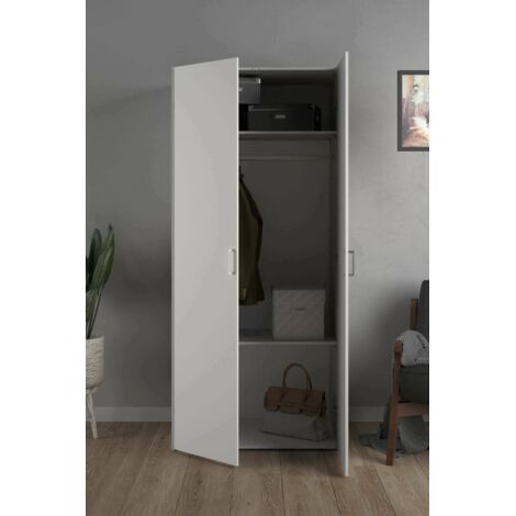 Dmora - Armario 2 puertas Danny, Muebles de dormitorio, Vestidor, Armario de ropa, 78x50 h175 cm, Blanco