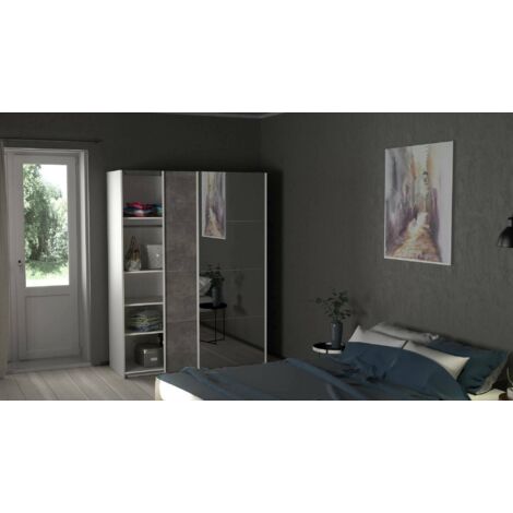 Dmora - Armario 2 puertas Diandra, Muebles de dormitorio, Vestidor, Armario de ropa, 150x61 h200 cm, Blanco y Gris