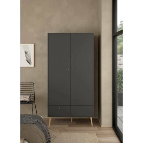 Dmora - Armario 2 puertas Jolene, Muebles de dormitorio, Vestidor, Armario de ropa, 99x58 h200 cm, Gris