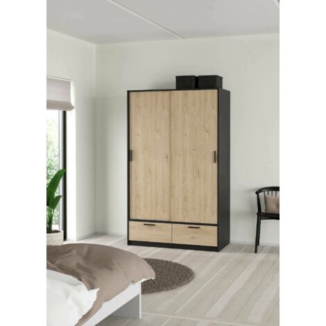 Dmora - Armario 2 puertas Leonore, Muebles de dormitorio, Vestidor, Armario de ropa, 121x60 h200 cm, Negro y Roble