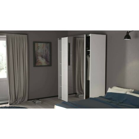 Dmora - Armario 2 puertas Taxus, Muebles de dormitorio, Vestidor, Armario de ropa, 182x61 h220 cm, Blanco brillante