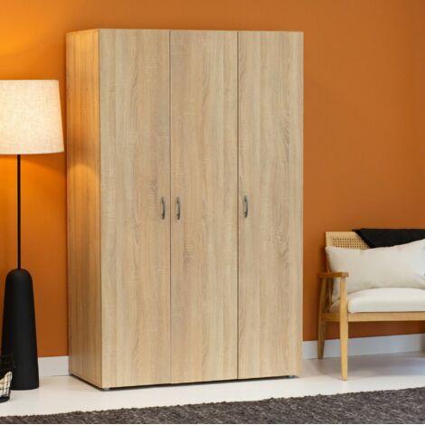 Dmora - Armario 3 puertas Pettineo, Muebles de dormitorio, Vestidor, Armario de ropa, 111x52 h179 cm, Roble