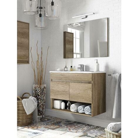 Mueble bajo lavabo con puertas de cristal y cajón lacado en blanco -  Cambium Carpinteria