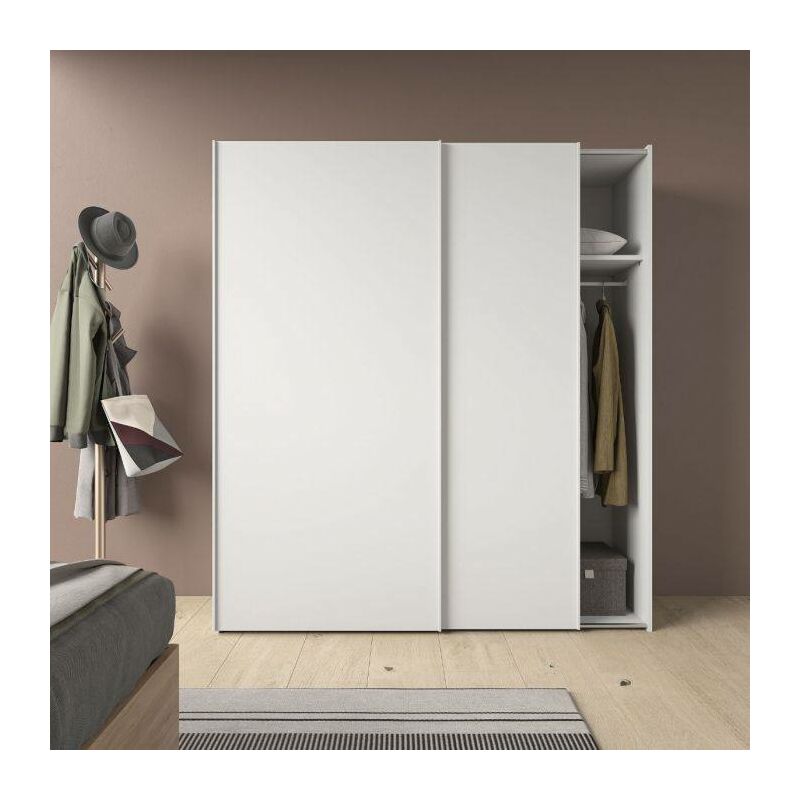 

Armario con 2 puertas correderas con perchero y estantes internos, Armario moderno para dormitorio, Made in Italy, 180x60xh202 cm, Color blanco