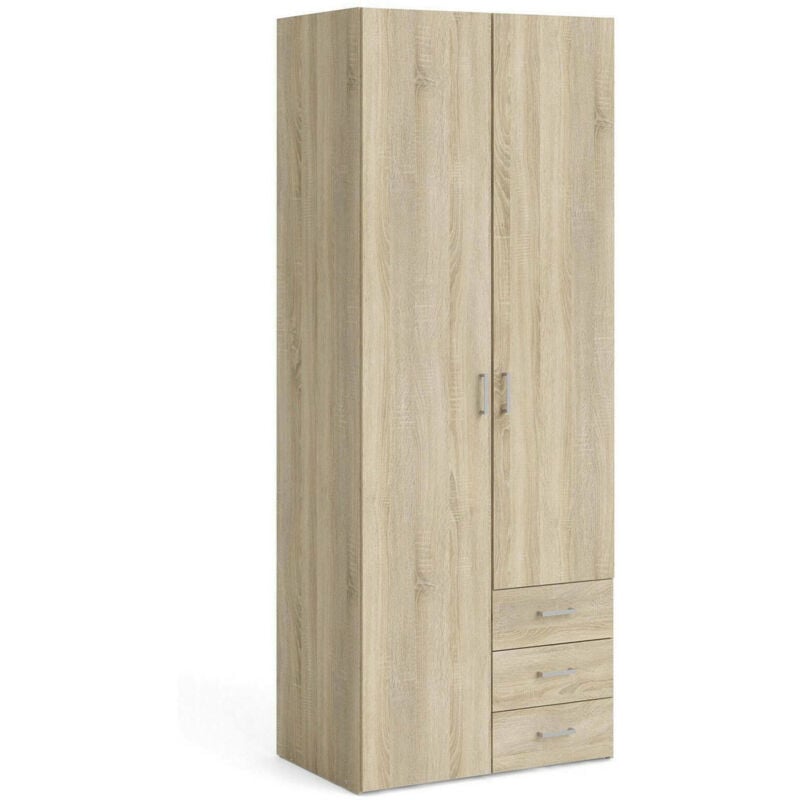 

Armario con dos puertas y tres cajones, color roble, 77 x 49 x h200 cm - Dmora