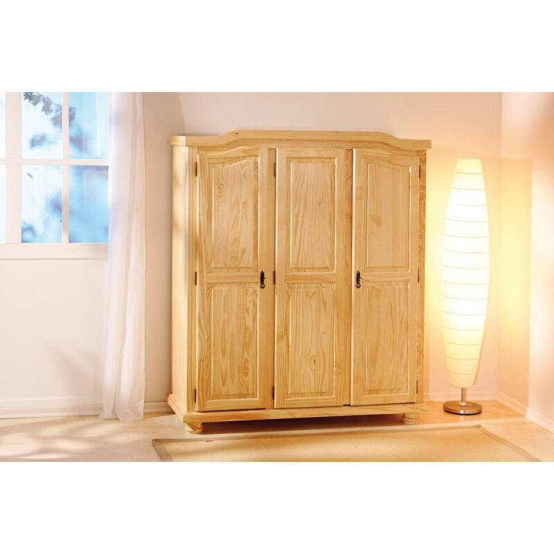 

Armario con tres puertas batientes en pino macizo, color roble, 150 x 180 x 56 cm. - Dmora
