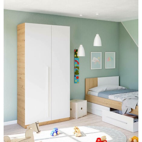 Armario Burbank, Armario dormitorio con 2 puertas y 2 cajones, Muebles de  dormitorio con perchero, 81x52h180 cm, Blanco