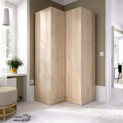 Dmora - Armario Dcipo, Mueble de esquina para dormitorio, Armario de esquina con 2 puertas batientes, 91x93h184 cm, Roble