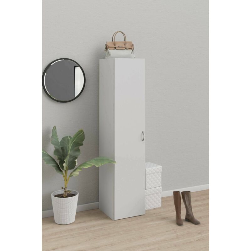 

Armario con puerta simple y tres estantes internos, color blanco, 39 x 175 x 41 cm. - Dmora