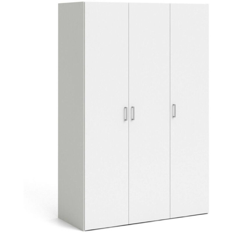 

Armario de tres puertas y cuatro baldas interiores con barra de colgar, color blanco, 115 x 175 x 49 cm. - Dmora