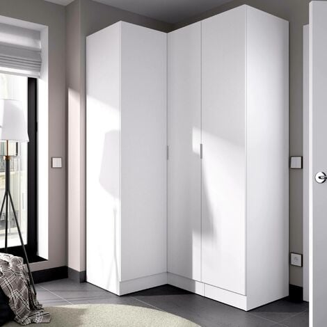 Dmora - Armario Dhuar, Mueble de esquina para dormitorio, Armario de esquina con 3 puertas batientes, 133x91h184 cm, Blanco