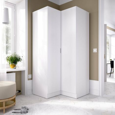 Armario Elgon, Mueble de esquina para dormitorio, Armario de esquina con 2 puertas batientes, 91x93h184 cm,