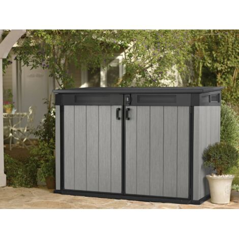 Dmora - Armario exterior Floresta, Mueble para exteriores, Mueble de jardín multiusos, Contenedor para balcón o garaje, 191x109 h133 cm, Gris