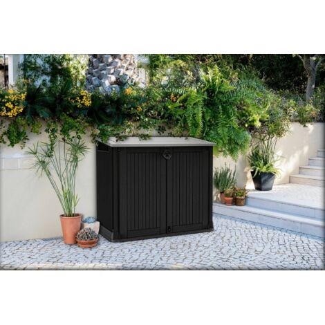 Dmora - Armario exterior Gander, Mueble para exteriores, Mueble de jardín multiusos, Contenedor para balcón o garaje, 132x72 h114 cm, Negro