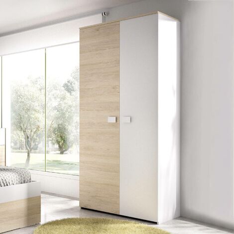 Dmora - Armario Jungfrau, Perchero para dormitorio, Armario con 2 puertas batientes, 90x52h205 cm, Roble y Blanco