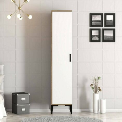 Dmora - Armario multiusos 1 puerta Mekbuda, Muebles multifuncionales, Zapatero, Armario para zapatos, 40x201h48 cm, Nogal y Blanco, con embalaje reforzado