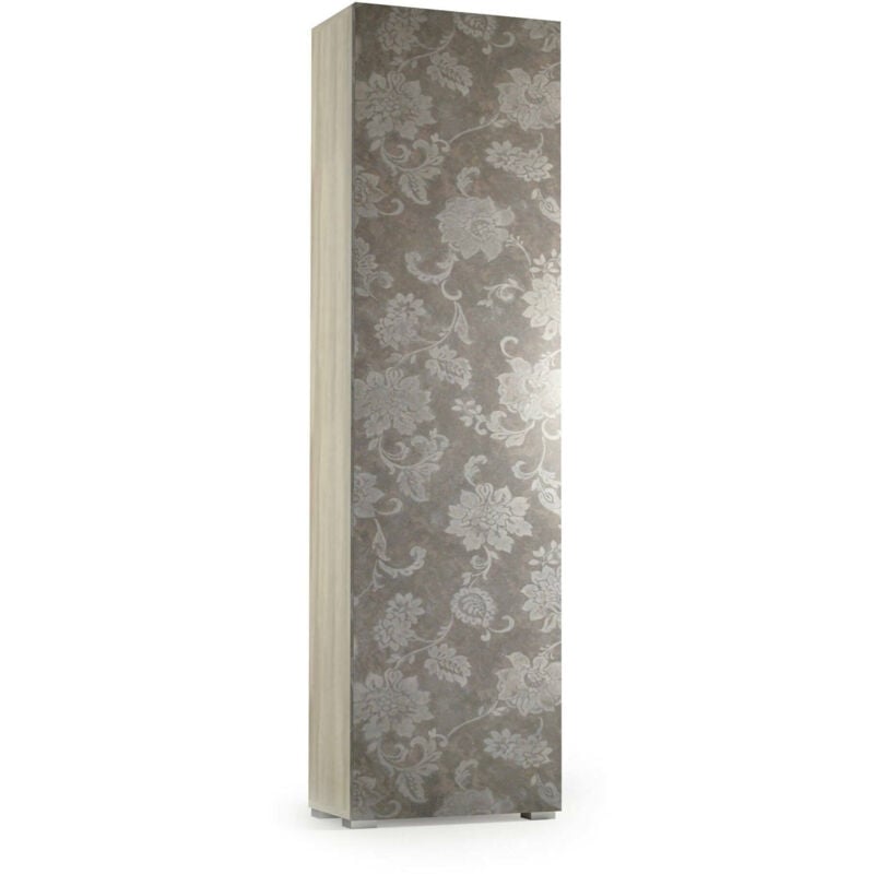 

Dmora Armario multiusos con 1 puerta batiente, 100% Made in Italy, Zapatero de entrada con 7 estantes internos, 50x30h182 cm, Olmo y color fantasía