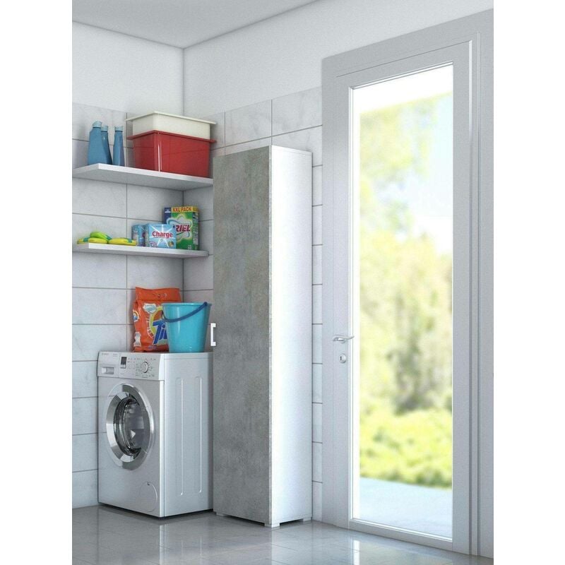 

Armario multiusos con 1 puerta y 4 baldas regulables, 100% Made in Italy, Armario columna para baño, 45x45h195 cm, Cemento y color Blanco - Dmora