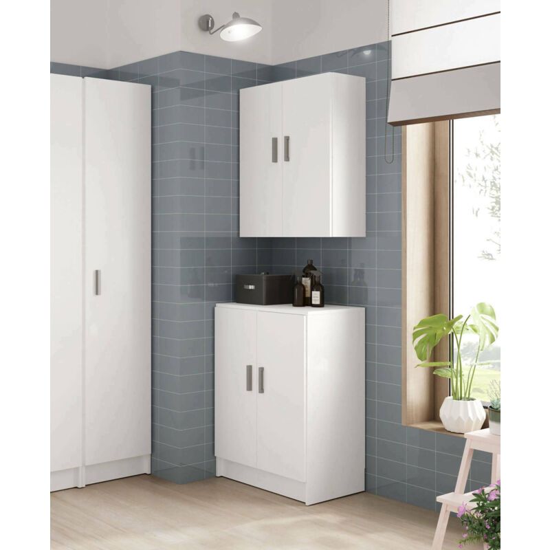 

Armario multiusos con dos puertas batientes y una balda regulable en altura, color blanco, 59 x 80 x 37 cm - Dmora