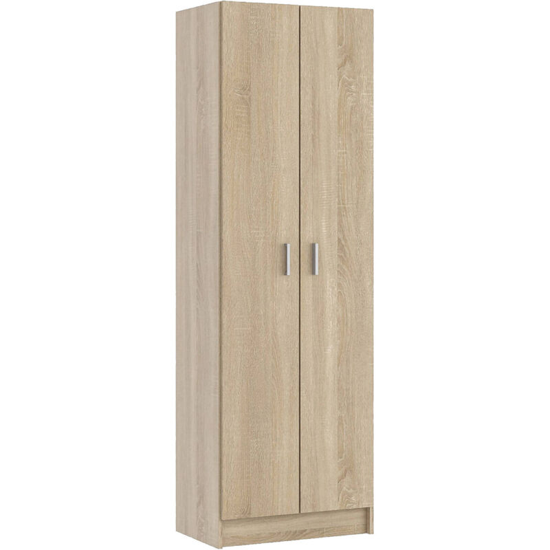 

Armario multiusos con dos puertas batientes y tres regulables en altura, cm 59x37h180, color Roble - Dmora