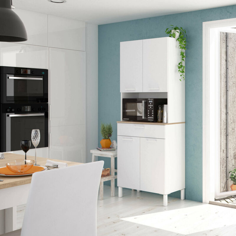 

Armario multiusos con cuatro puertas batientes y un cajón, Color blanco, Medidas 72 x 186 x 40 cm - Dmora