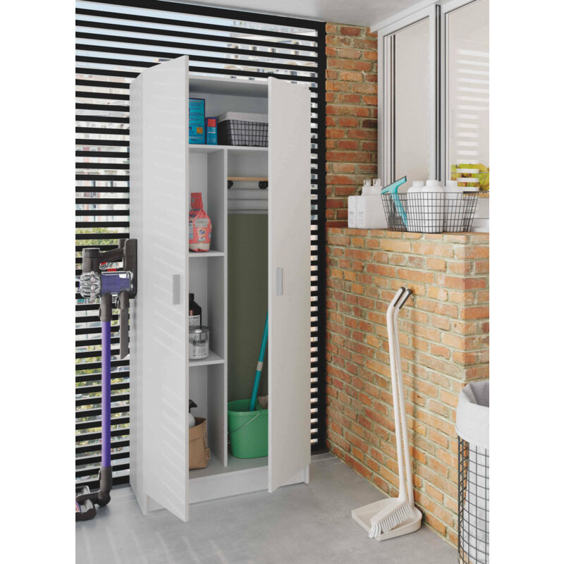 

Armario multiusos Gaia con dos puertas batientes y estantes regulables en altura, color blanco, cm 73x37h180 - Dmora