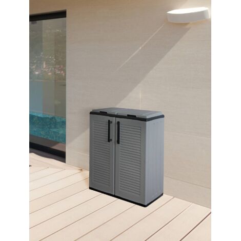 Dmora Armario para exterior o interior, puerta móvil 2 bolsas a 2 puertas para colección separada, 100% Made in Italy, cm 68x37h84, color gris