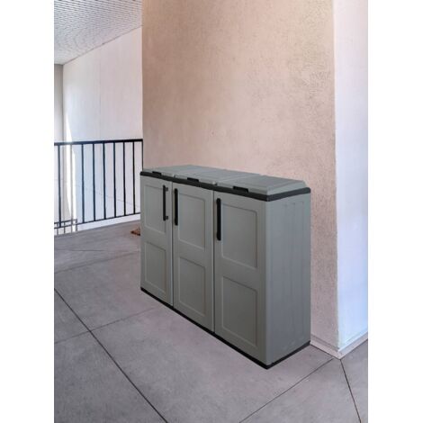 Dmora Armario para exterior o interior, soporte de bolsas de 3 puertas, 100% Made in Italy, 102x37h90 cm, color gris