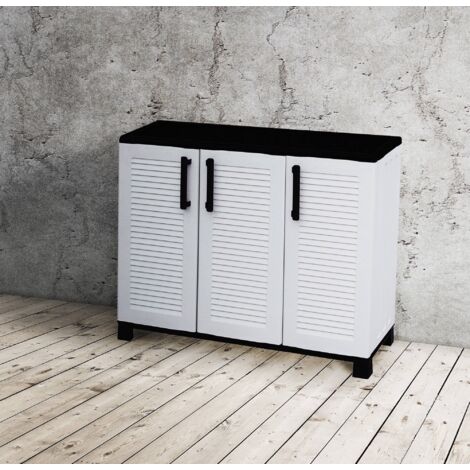 Dmora Armario para exteriores o interiores multiusos, 3 puertas y 1 estante de polipropileno, 100% Made in Italy, 102x37h90 cm, color gris