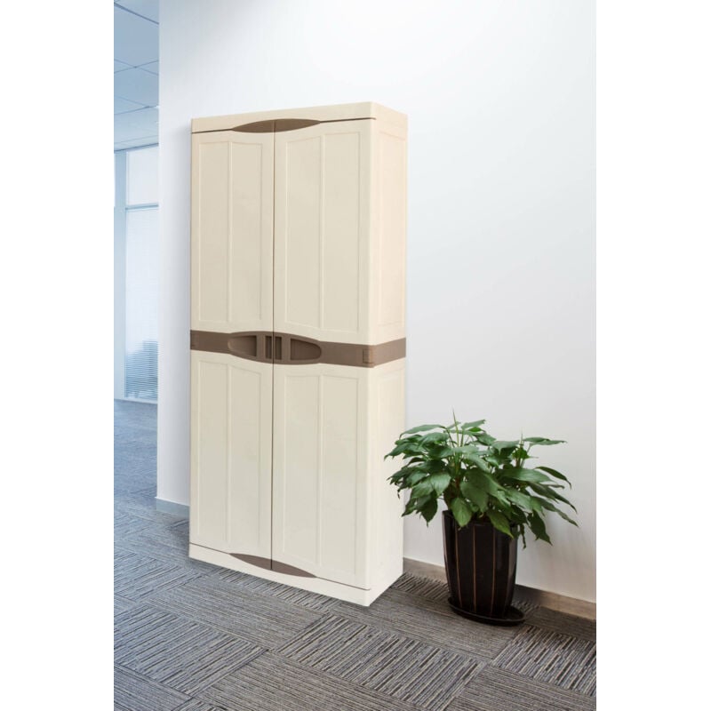 Armoire de porte extérieure ou intérieure, Étagère s de polypropylène mobiles à 4 portes à 2 portes, 100% Made in Italy, 70x47h178 cm, couleur beige,