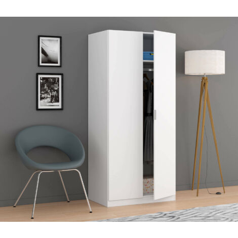 Dmora Armoire à deux portes, couleur blanche, Dimensions 81,5 x 180 x 52 cm, avec emballage renforcé