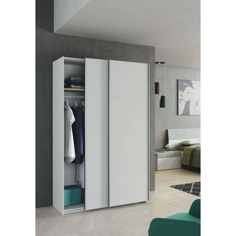 Armoire à deux portes coulissantes, couleur blanche, cm 87 x 120 x 200 - Dmora