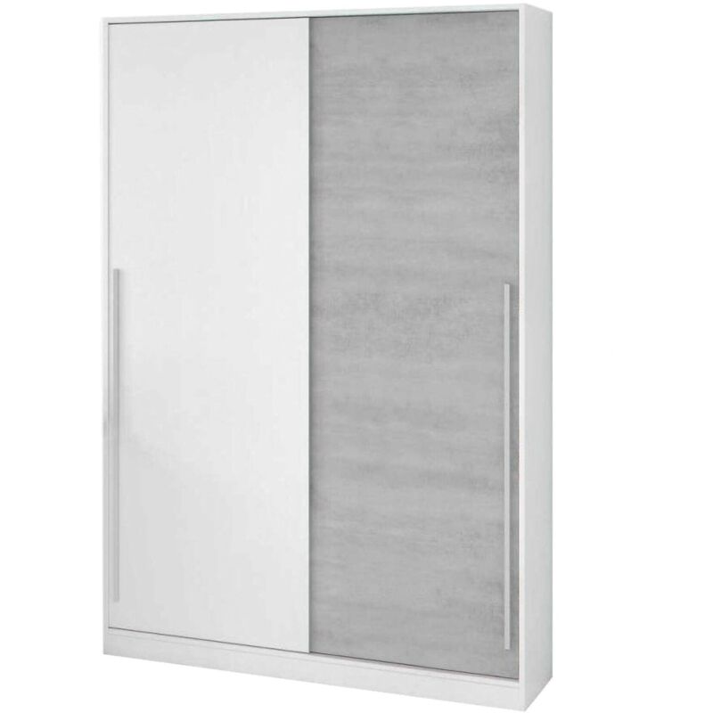 Dmora - Vestiaire Downey, Armoire de chambre à 2 portes coulissantes, Armoire avec barre à vêtements et 3 étagères, cm 120x50h200, Ciment et blanc