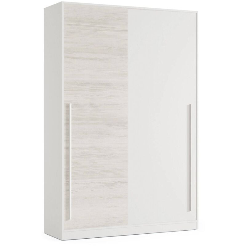 Dmora - Vestiaire Downey, Armoire de chambre à 2 portes coulissantes, Armoire avec barre à vêtements et 3 étagères, cm 120x50h200, Blanc antique