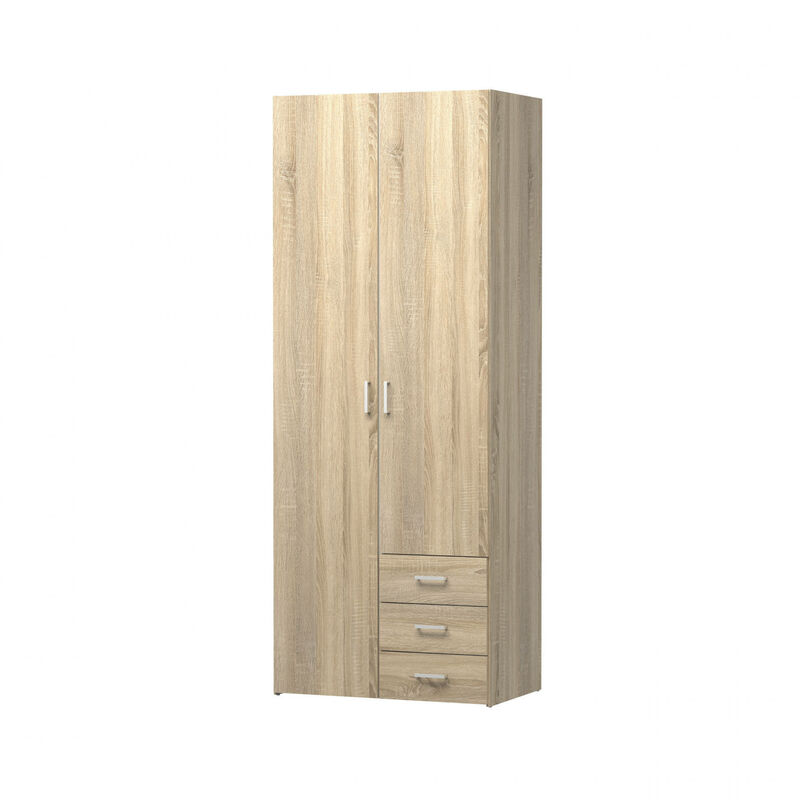 Dmora - Armoire à deux portes et trois tiroirs, couleur chêne, 77 x 49 x h200 cm