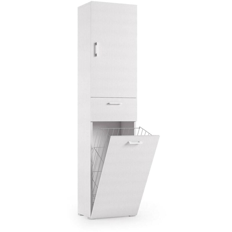 Dmora - Armoire polyvalente Escolzia, Armoire à linge linéaire à 2 portes, Colonne de salle de bain avec panier à linge, Fabriqué en Italie, Cm