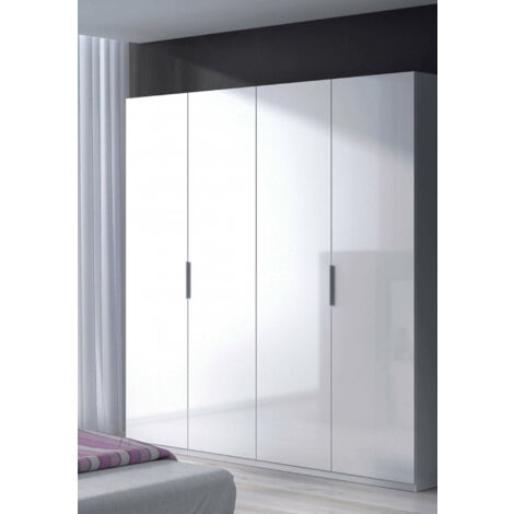 Dmora Armoire à quatre portes avec deux étagères et deux tringles à vêtements, couleur blanc brillant, Dimensions 200 x 180 x 52 cm, avec emballage renforcé