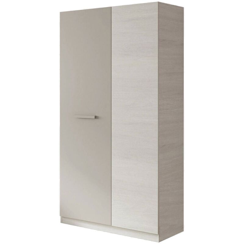 Dmora - Armoire Abilene, Armoire de chambre avec 2 portes battantes, Armoire avec 3 étagères et barre de cintre, cm 90x52h200, Blanc et marron, avec