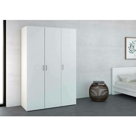 Dmora Armoire à trois portes battantes avec quatre étagères internes et tringle à vêtements, couleur blanche, Dimensions 115 x 175 x 49 cm