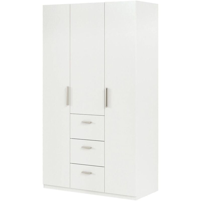 Dmora - Vestiaire Providence, Armoire de chambre à 3 portes battantes, Armoire avec barre à vêtements et 3 étagères, cm 117x52h203, Blanc