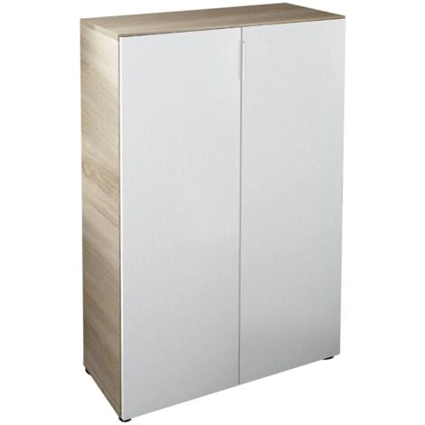 Armoire Polyvalente Gaviola, Armoire Multifonctionnelle Basse, Armoire à 2 Portes, 79x40h96 Cm Blanc Et Chene