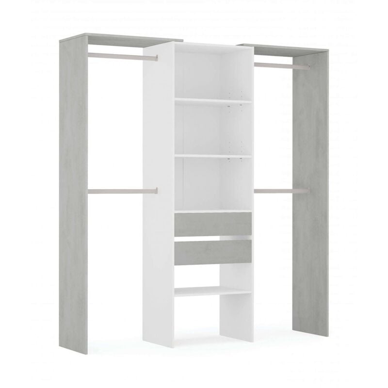 Vestiaire Djajal, Structure pour dressing, Armoire ouverte sans portes, Dressing, 179x50h202 cm, Blanc et Gris - Dmora