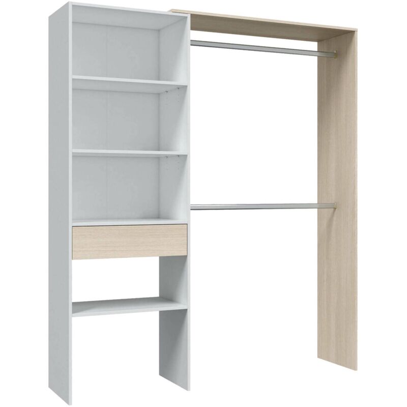 Vestiaire Djajal, Structure pour dressing, Armoire ouverte sans portes, Dressing, 158x40h187 cm, Blanc et Chêne - Dmora