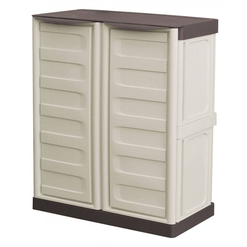 Armoire polyvalente extérieure ou interne, armoire basse avec 2 portes et 1 étagère en polypropylène, 100% Made in Italy, 70x39h86 cm, couleur beige,