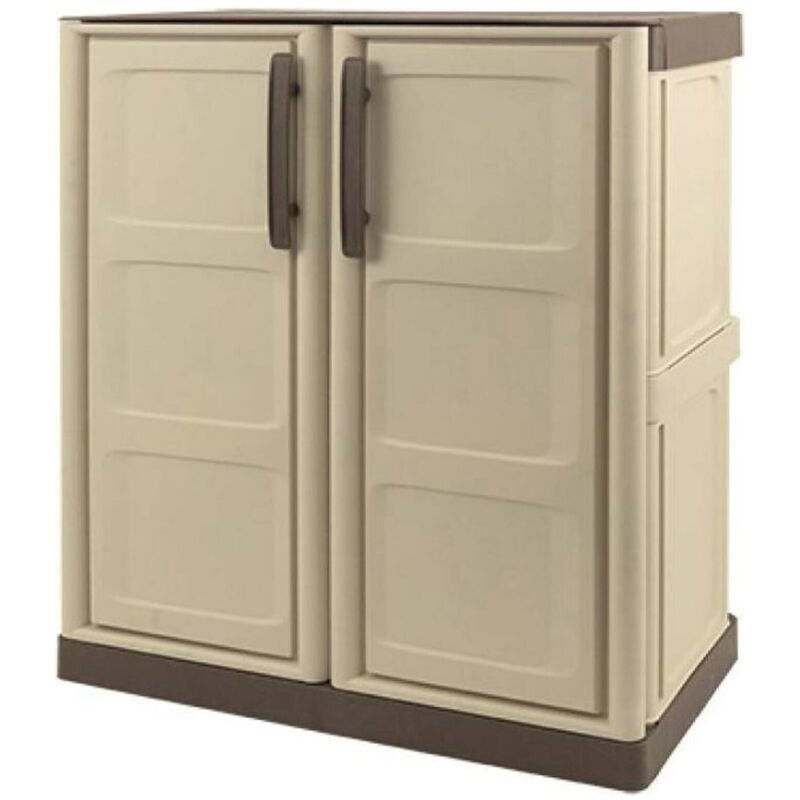 Armoire polyvalente extérieure ou interne, armoire basse avec 2 portes et 1 étagère en polypropylène, 100% Made in Italy, 70x39h86 cm, couleur beige,