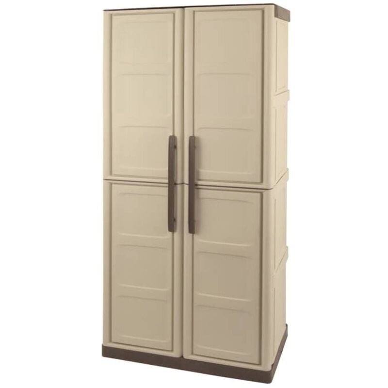 Armoire extérieure ou intérieure, 2 portes et 3 niveaux en polypropylène, 100% Made in Italy, 70x39h165 cm, couleur beige, avec emballage renforcé