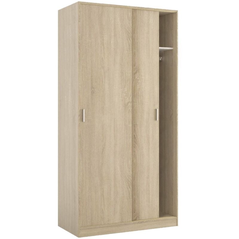 Dmora Vestiaire Lansing, Armoire de chambre à 2 portes coulissantes, Armoire avec étagère et barre de cintre, cm 100x50h200, Chêne, avec emballage